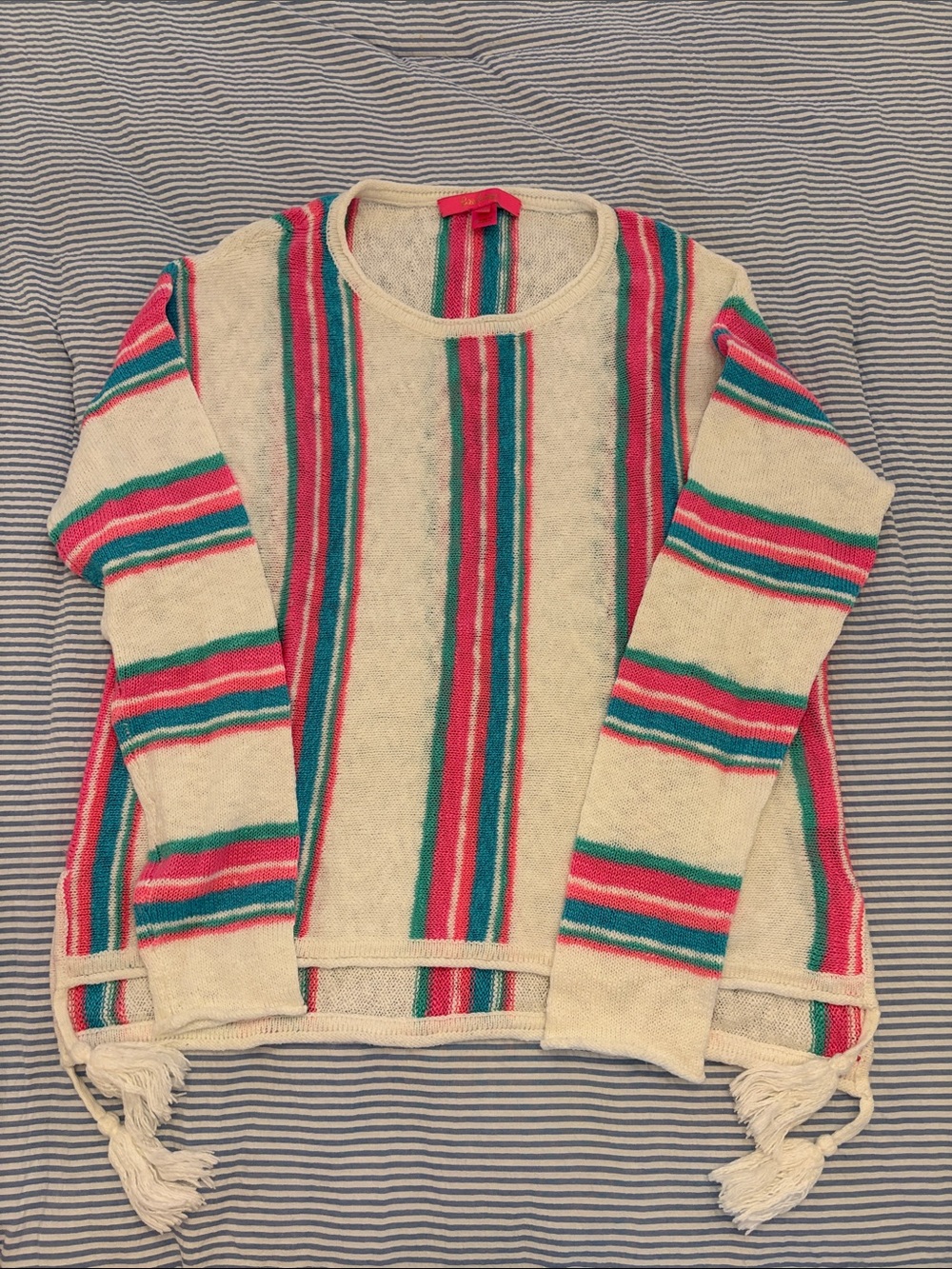 Lilly Pulitzer Summer Cream Sweater with Pink, blue & Teal Stripes